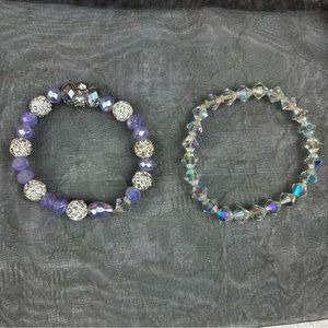 NEW 2 Stretchy Lavender and Clear Faux Diamond Beaded Bracelets Glamcore Sparkly